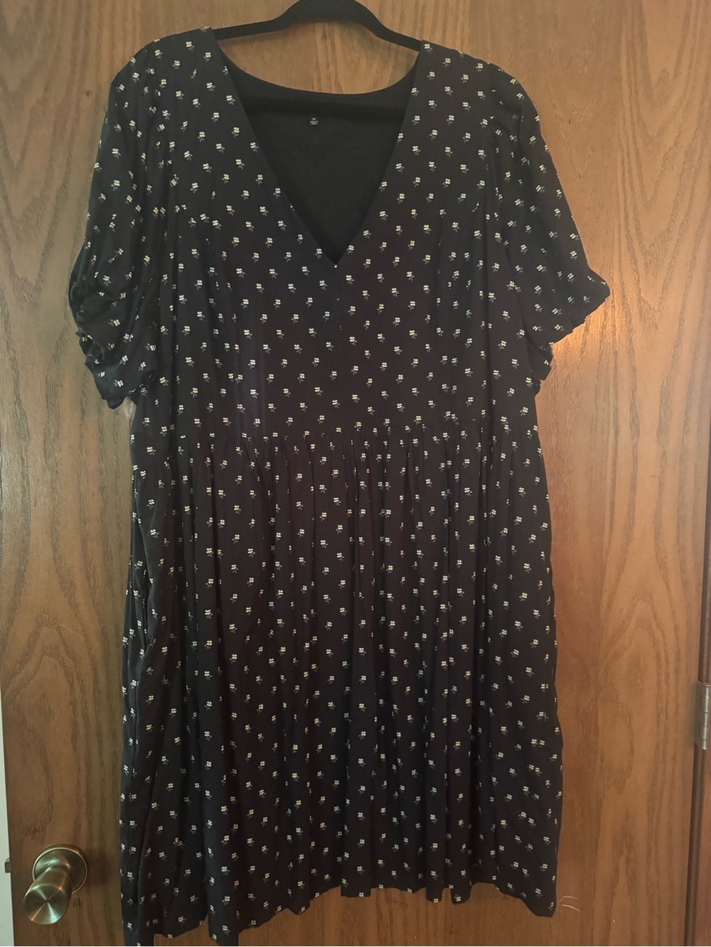 Madewell Black Midi Dress with Small White Floral Print